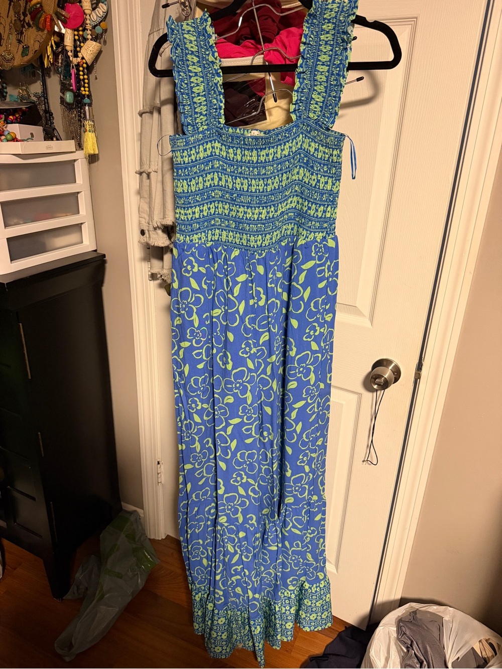 Blue Floral Maxi Sundress with Lime Accents
